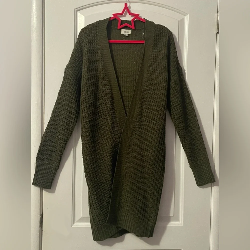 🔴Green Knitted Women’s Full Length Cardigan in Size L - Picture 2 of 6